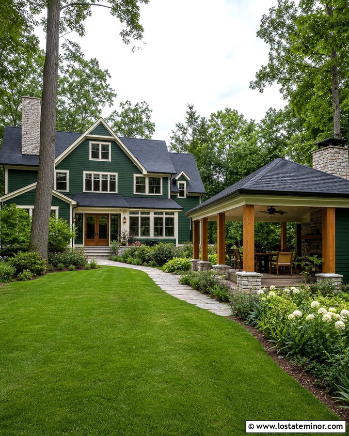 Hunter Green House With Backyard Pavilion - 30 Hunter Green House Design With Backyard Ideas
