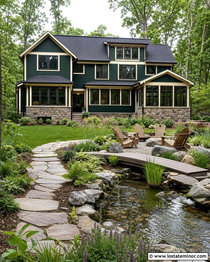 Hunter Green House With Backyard Water Feature - 30 Hunter Green House Design With Backyard Ideas