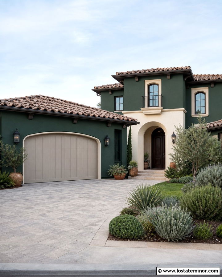 Hunter Green House With Beige Garage Door - 30 Hunter Green House Design With Garage Door Ideas