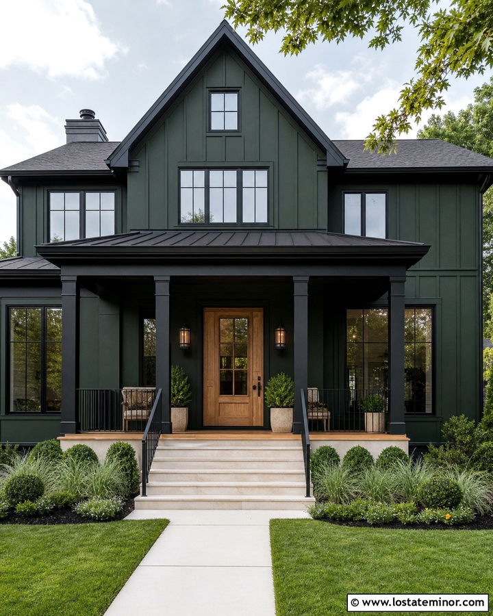 Hunter Green House With Black Front Porch - 30 Hunter Green House Design With Front Porch Ideas