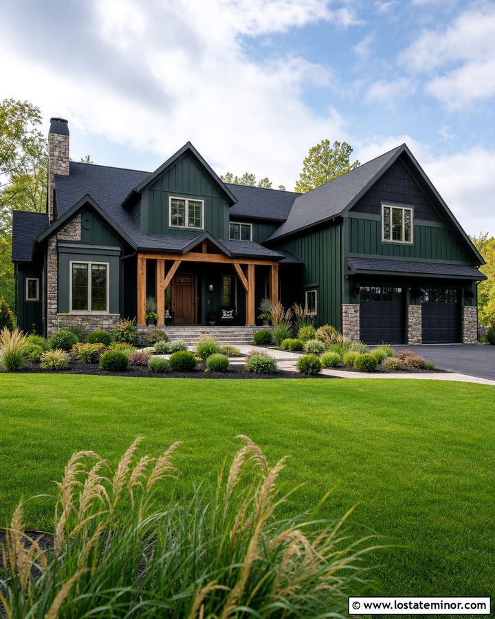 Hunter Green House With Black Gable Dormers - 30 Hunter Green House Design With Dormers Ideas