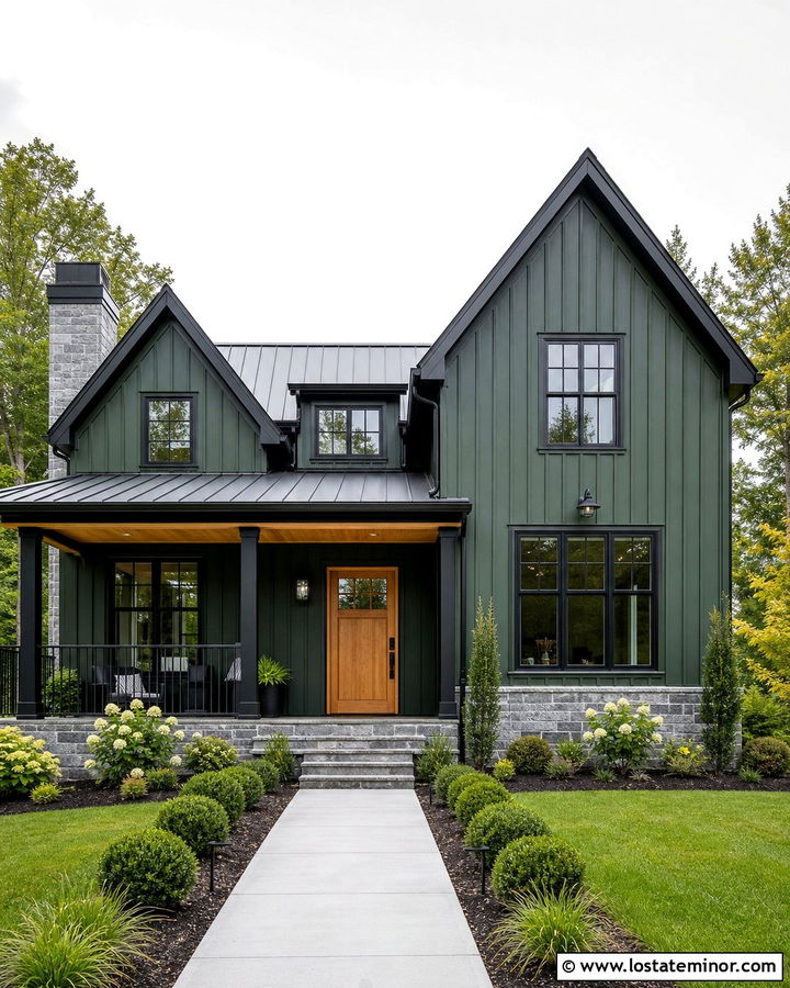 Hunter Green House With Black Gable Trim - 30 Hunter Green House Design With Gables Ideas