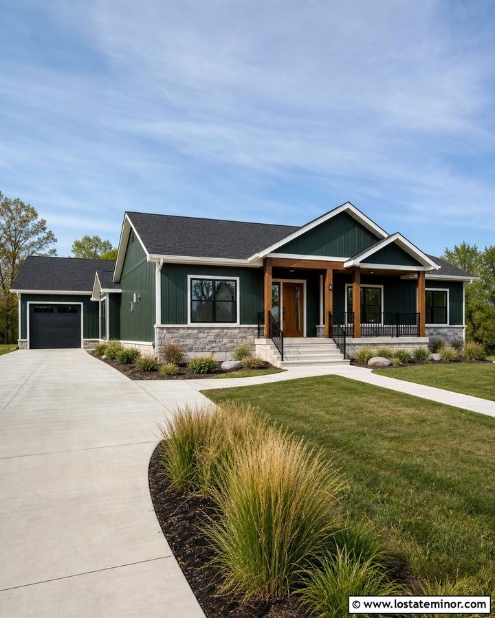 Hunter Green House With Black Metal Railings - 30 Hunter Green House Design With Railings Ideas