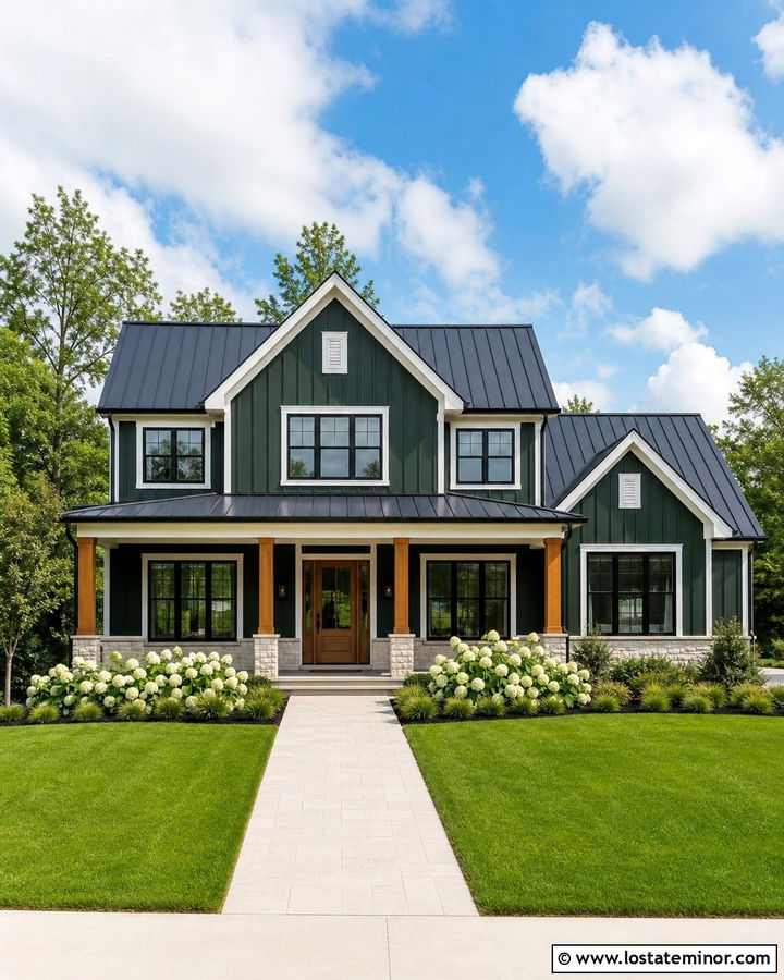Hunter Green House With Black Metal Roof - 30 Hunter Green House Design With Roof Ideas