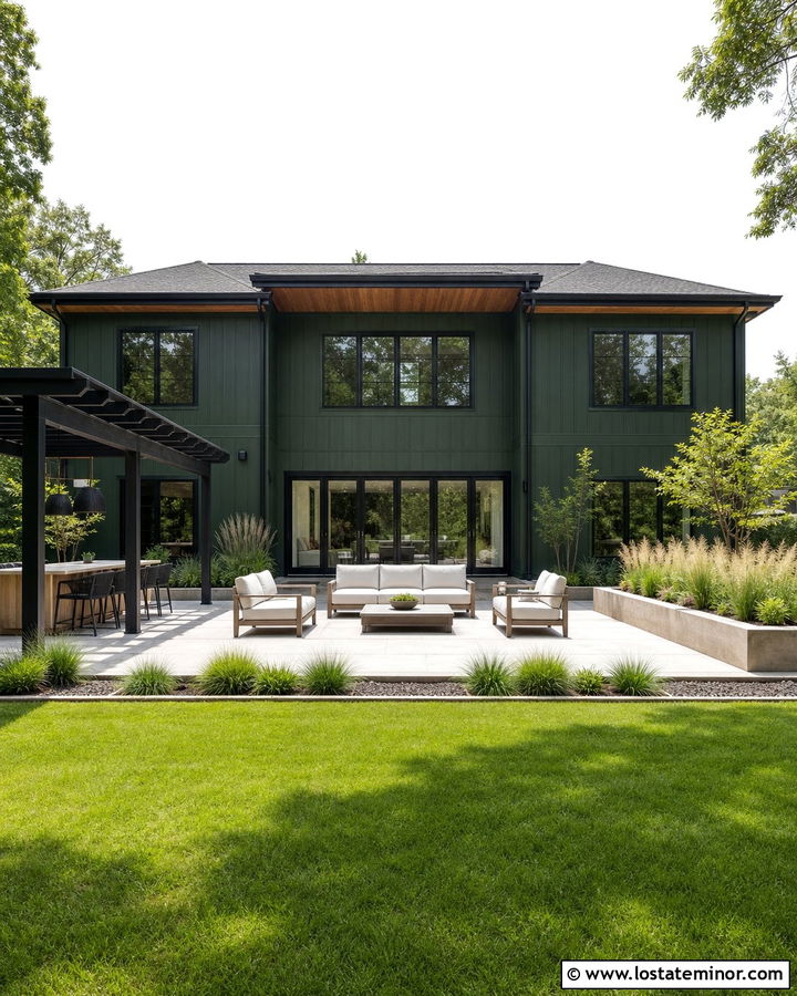 Hunter Green House With Black Patio Doors - 30 Hunter Green House Design With Backyard Ideas