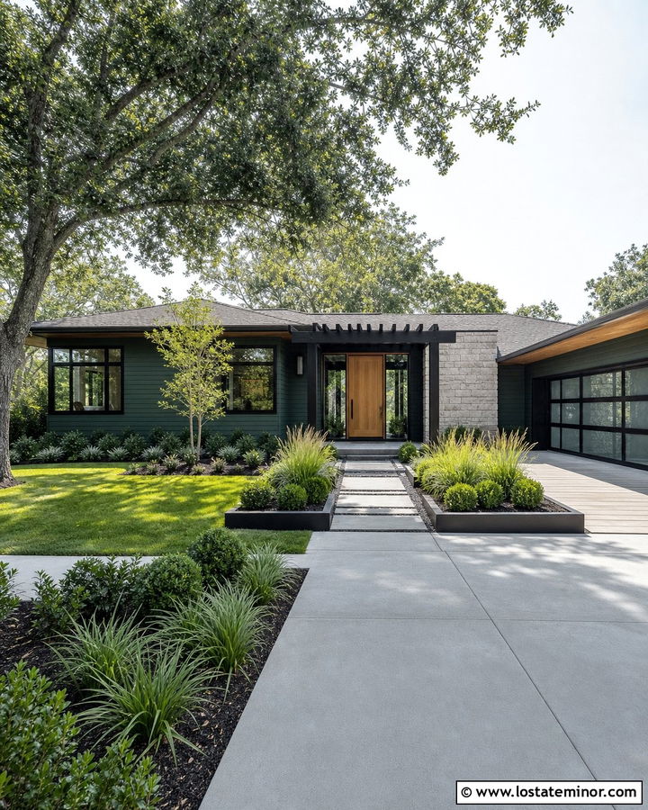 Hunter Green House With Black Pergola - 30 Hunter Green House Design With Accents Ideas