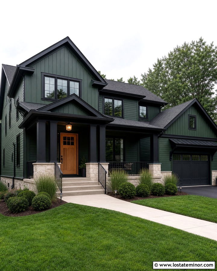 Hunter Green House With Black Porch Columns - 30 Hunter Green House Design With Porch Columns Ideas
