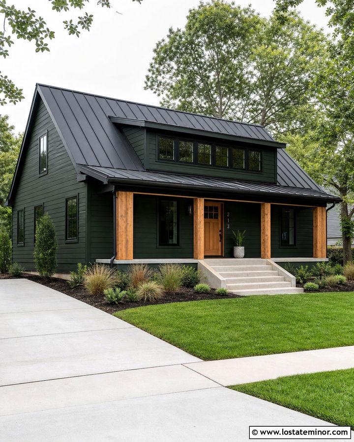 Hunter Green House With Black Shed Dormers - 30 Hunter Green House Design With Dormers Ideas