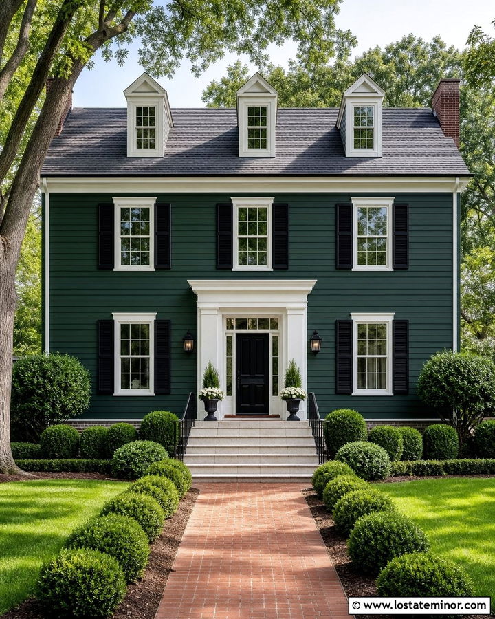 Hunter Green House With Black Shutters - 30 Hunter Green House Design With Accents Ideas