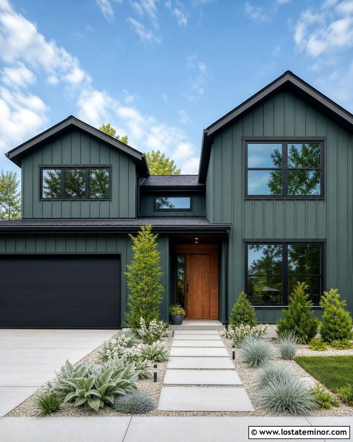 Hunter Green House With Black Trim - 30 Hunter Green House Design With Front Yard Ideas