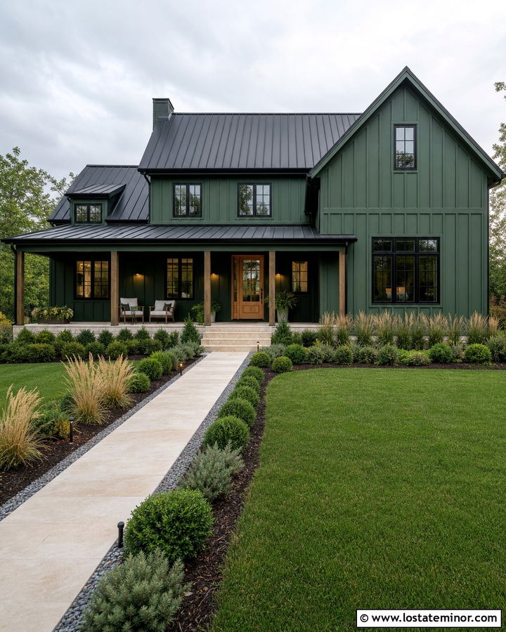 Hunter Green House With Black Trim - 30 Hunter Green House Design With Accents Ideas