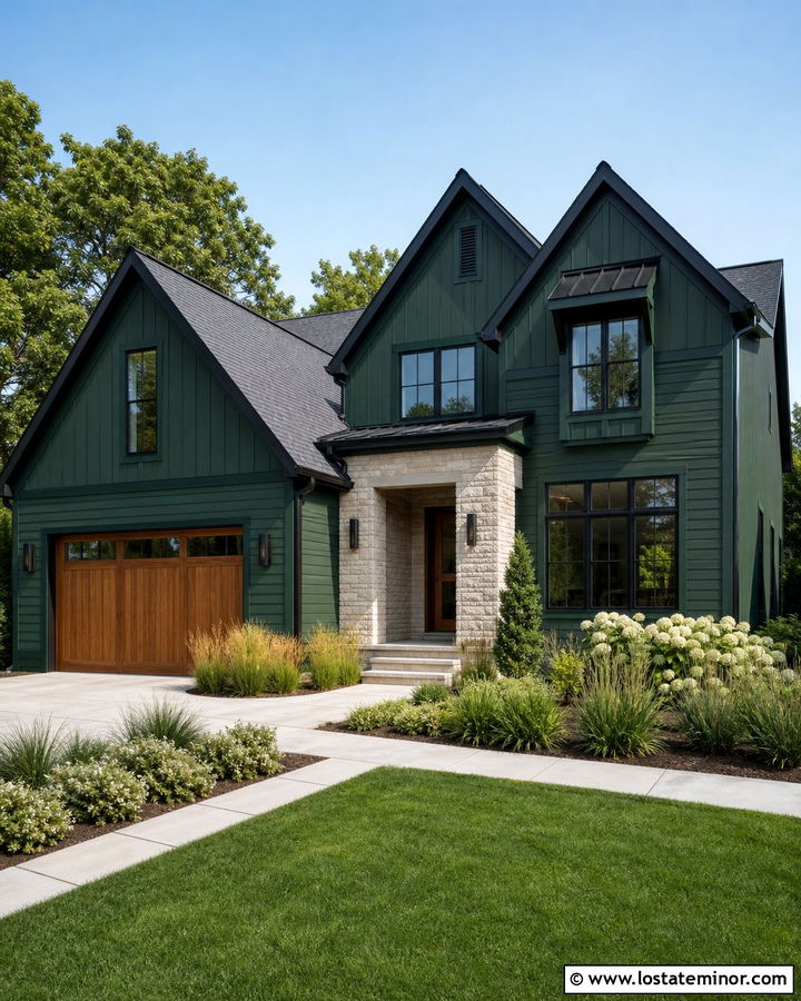 Hunter Green House With Black Windows And Dormers - 30 Hunter Green House Design With Dormers Ideas