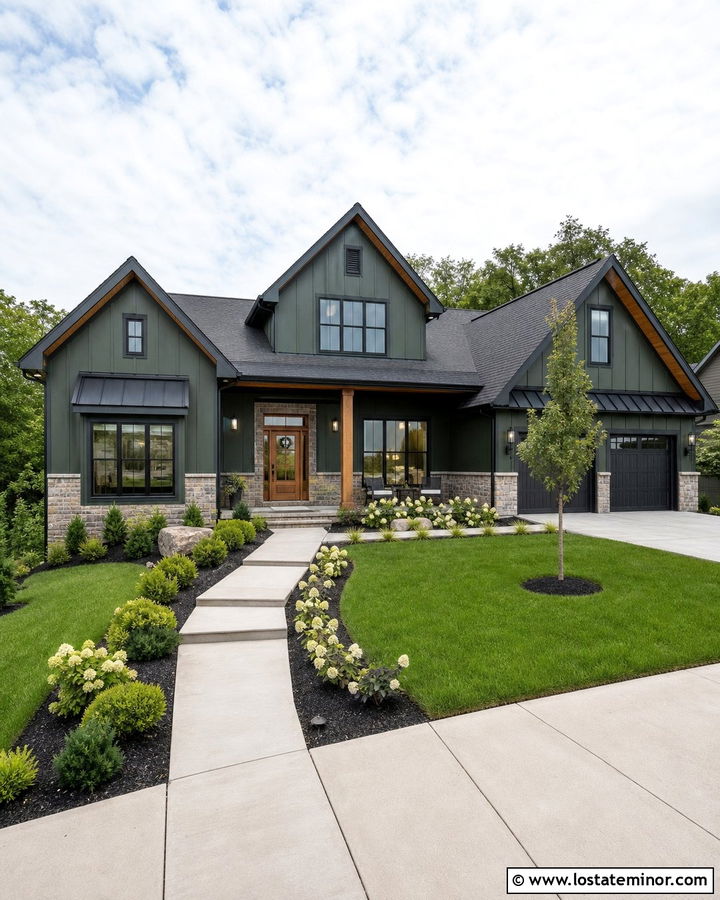 Hunter Green House With Black Windows And Gables - 30 Hunter Green House Design With Gables Ideas