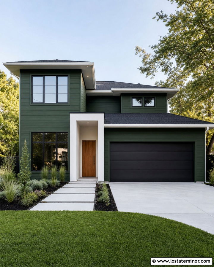 Hunter Green House With Black Windows And White Fascia - 30 Hunter Green House Design With Trim Ideas
