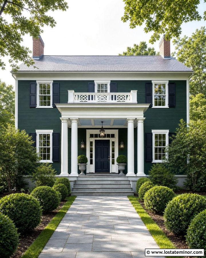 Hunter Green House With Blue Gray Coffered Porch Ceiling - 30 Hunter Green House Design With Porch Ceiling Ideas