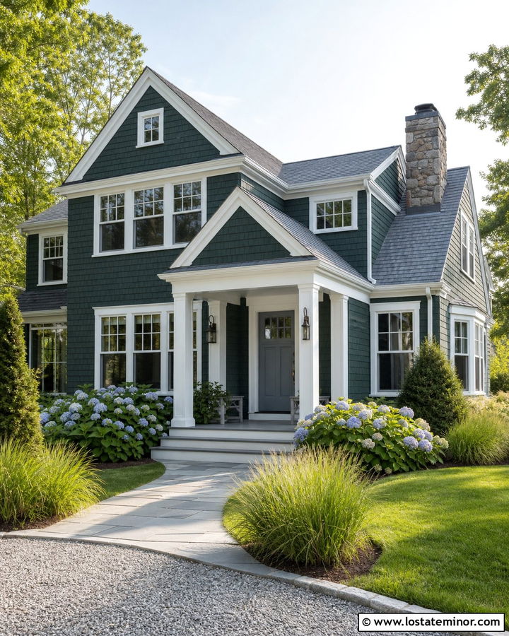 Hunter Green House With Blue Gray Front Door - 30 Hunter Green House Design With Front Door Ideas