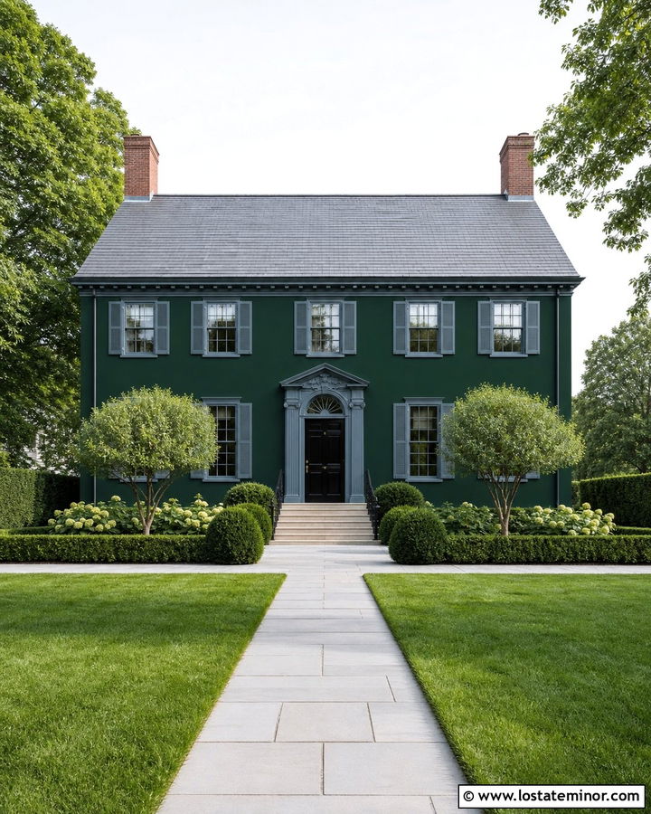 Hunter Green House With Blue Gray Trim And Slate Roof - 30 Hunter Green House Design With Trim Ideas