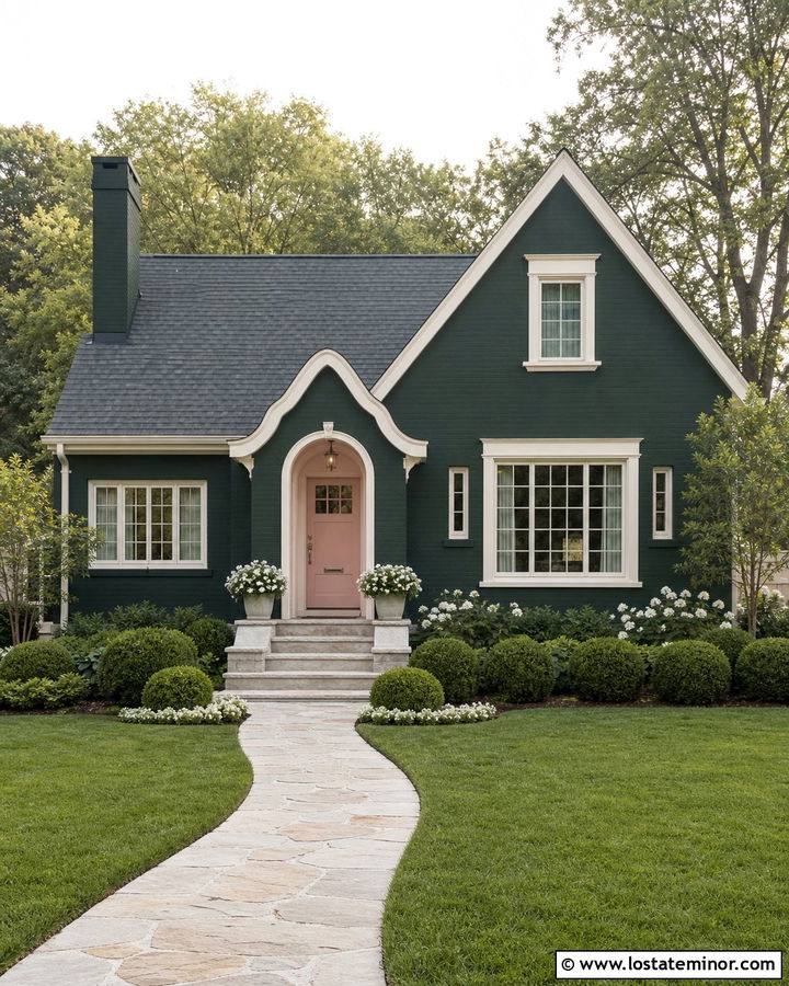 Hunter Green House With Blush Entry Door - 30 Hunter Green House Design With Entry Door Ideas