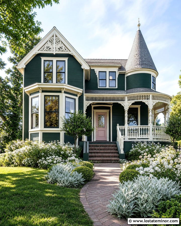 Hunter Green House With Blush Pink Front Door - 30 Hunter Green House Design With Front Door Ideas