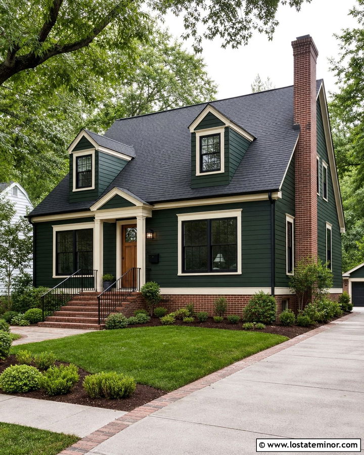 Hunter Green House With Brick Accents And Dormers - 30 Hunter Green House Design With Dormers Ideas