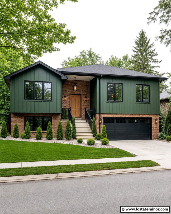 Hunter Green House With Brick And Black Trim - 30 Hunter Green House Design With Brick Accents Ideas