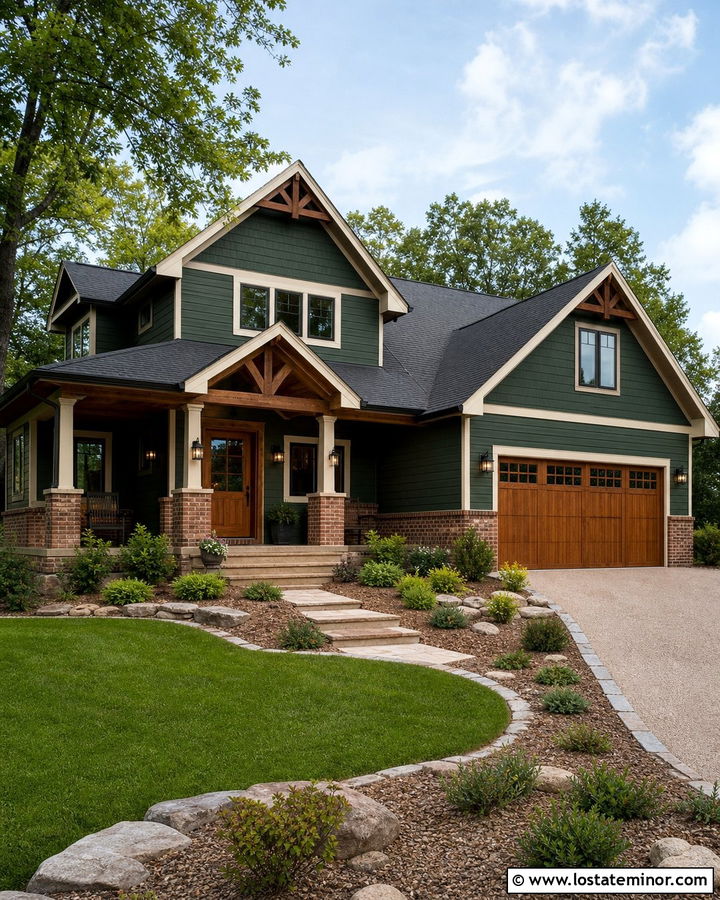 Hunter Green House With Brick And Cedar - 30 Hunter Green House Design With Brick Accents Ideas