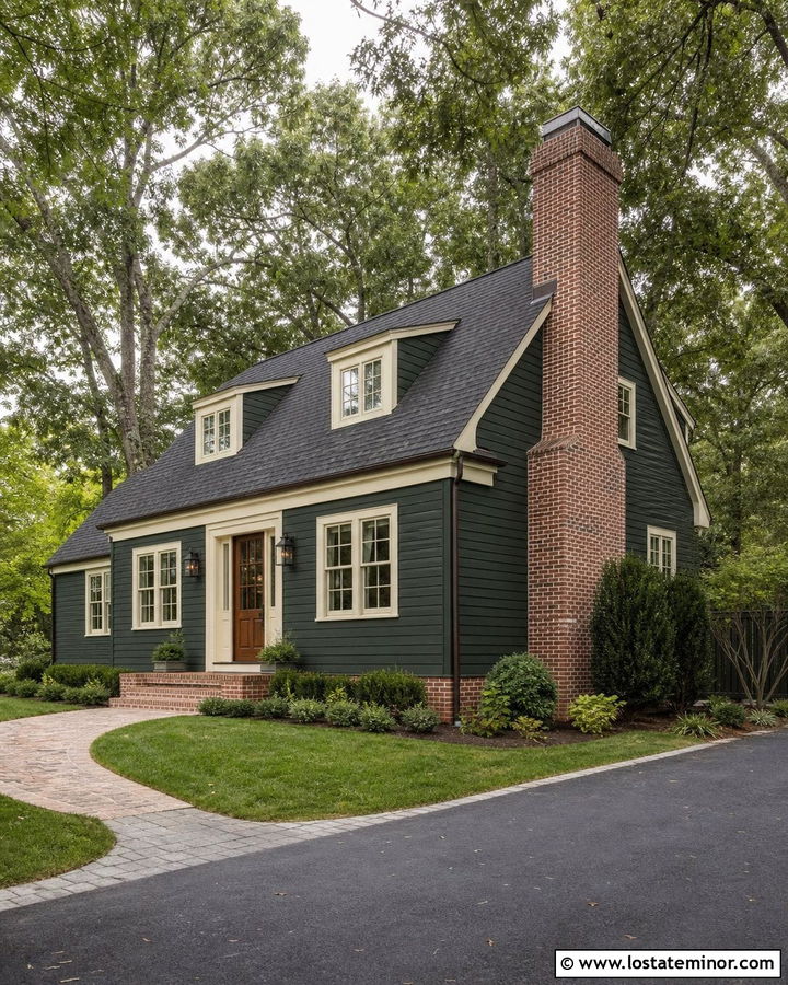 Hunter Green House With Brick Chimney - 30 Hunter Green House Design With Brick Accents Ideas