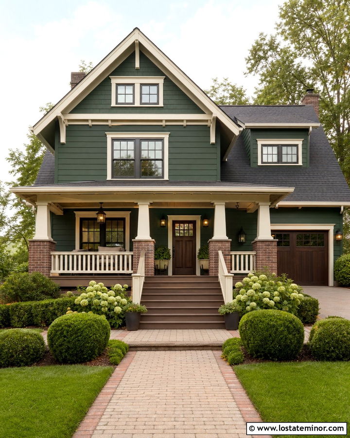 Hunter Green House With Brick Column Deck - 30 Hunter Green House Design With Deck Ideas