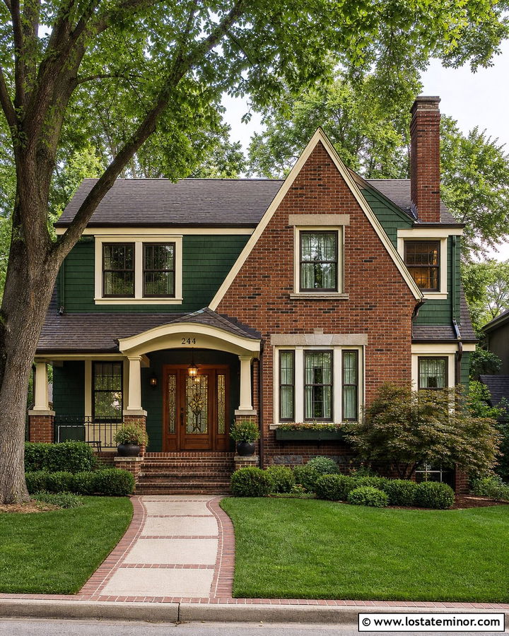 Hunter Green House With Brick Gable Accents - 30 Hunter Green House Design With Gables Ideas