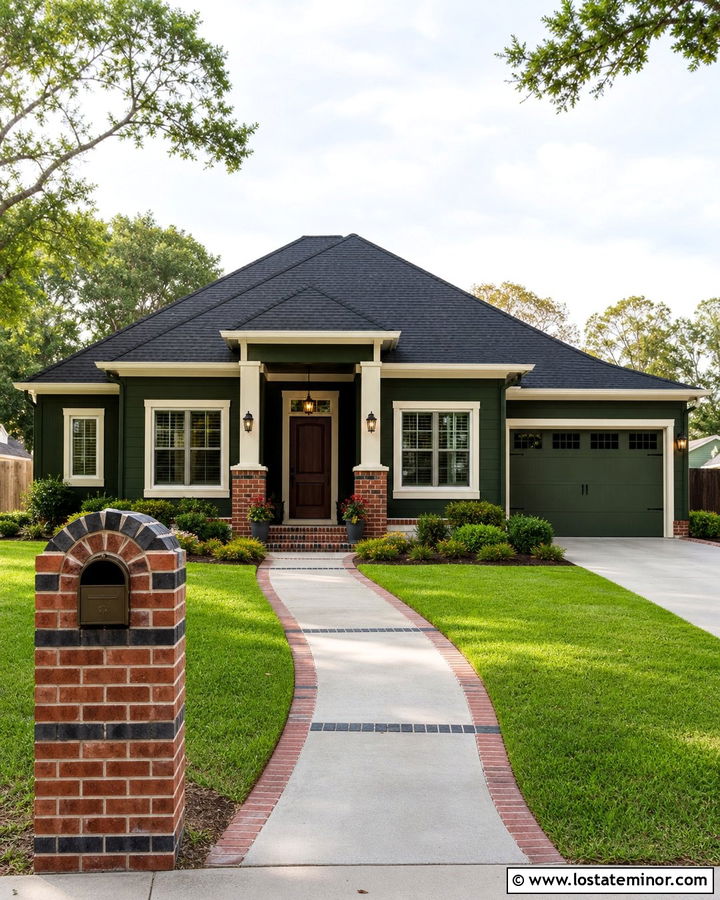 Hunter Green House With Brick Mailbox Column - 30 Hunter Green House Design With Mailbox Ideas