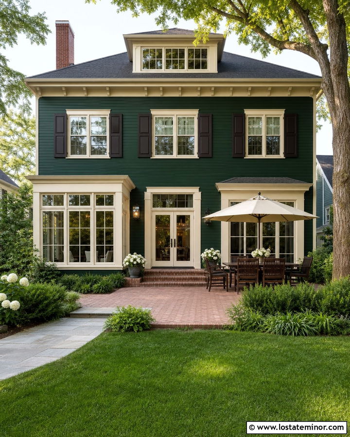 Hunter Green House With Brick Patio - 30 Hunter Green House Design With Backyard Ideas