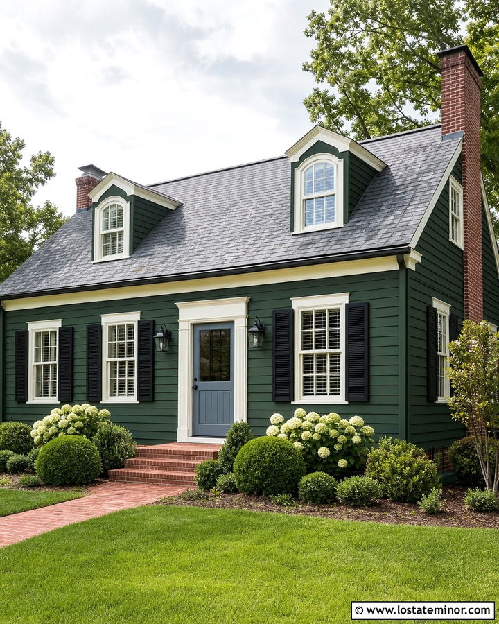 Hunter Green House With Brick Porch And Blue Dutch Door - 30 Hunter Green House Design With Dutch Door Ideas