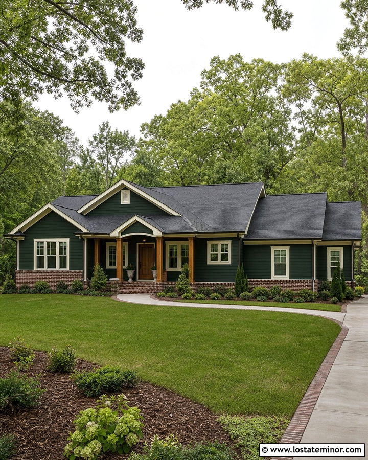 Hunter Green House With Brick Skirting - 30 Hunter Green House Design With Brick Accents Ideas