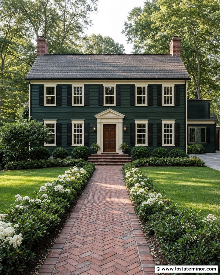 Hunter Green House With Brick Walkway - 30 Hunter Green House Design With Brick Accents Ideas