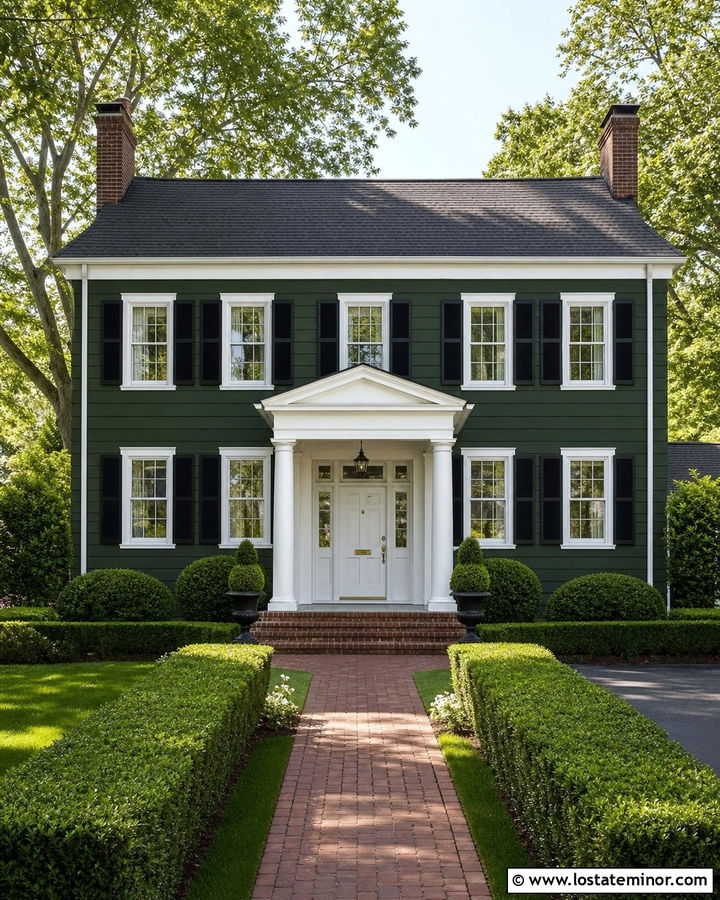 Hunter Green House With Bright White Front Door - 30 Hunter Green House Design With Front Door Ideas