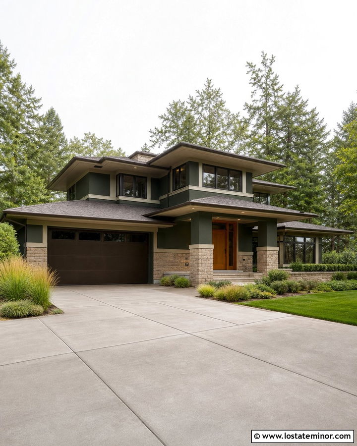 Hunter Green House With Bronze Garage Door - 30 Hunter Green House Design With Garage Door Ideas