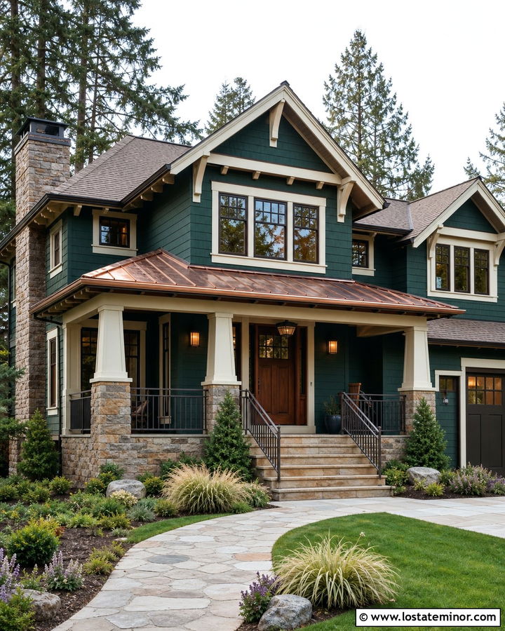 Hunter Green House With Bronze Railings - 30 Hunter Green House Design With Railings Ideas