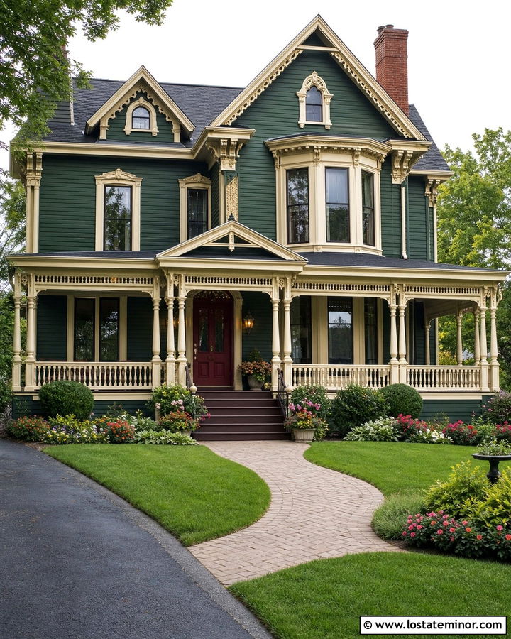 Hunter Green House With Burgundy Door - 30 Hunter Green House Design With Accents Ideas