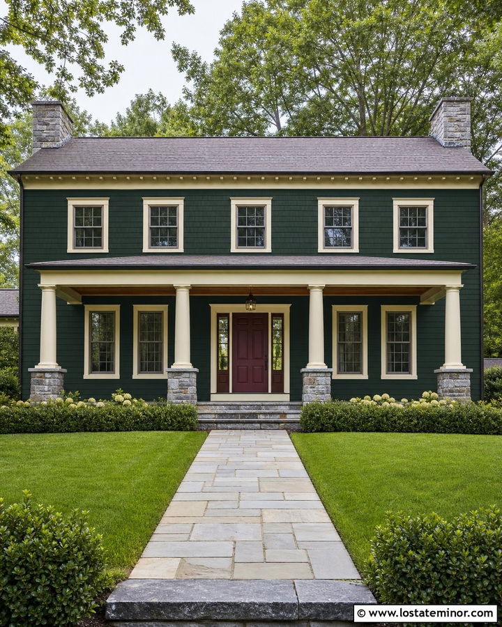 Hunter Green House With Burgundy Front Door - 30 Hunter Green House Design With Front Porch Ideas