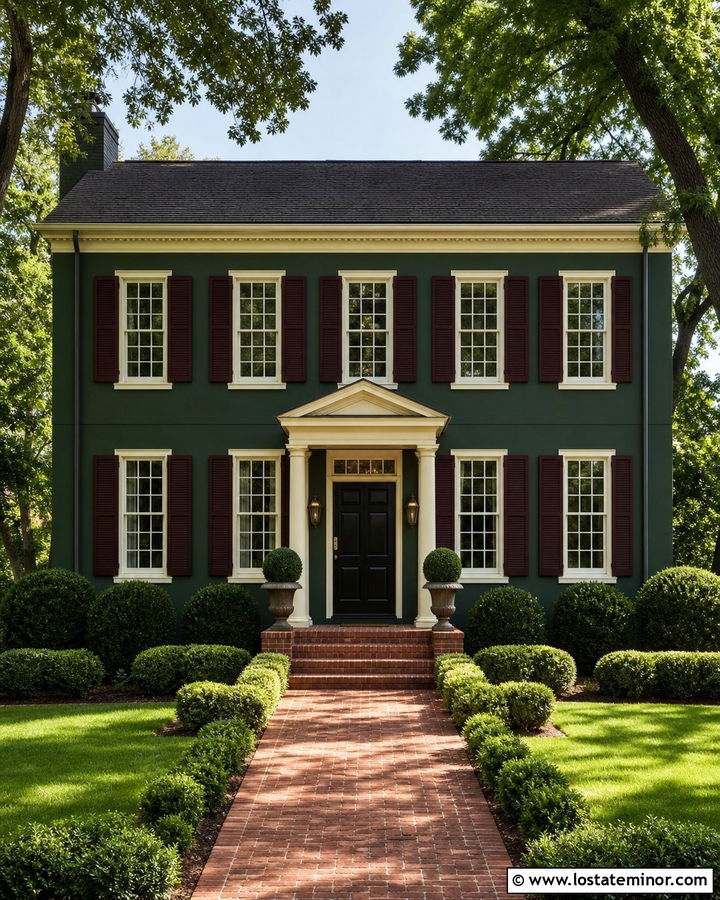 Hunter Green House With Burgundy Shutters - 30 Hunter Green House Design With Shutters Ideas