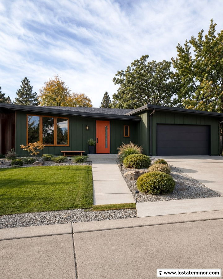 Hunter Green House With Burnt Orange Entry Door - 30 Hunter Green House Design With Entry Door Ideas