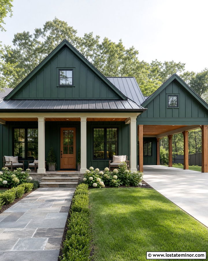 Hunter Green House With Carport And Front Porch - 30 Hunter Green House Design With Carport Ideas