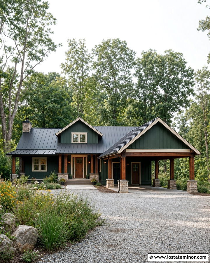 Hunter Green House With Carport And Metal Roof - 30 Hunter Green House Design With Carport Ideas