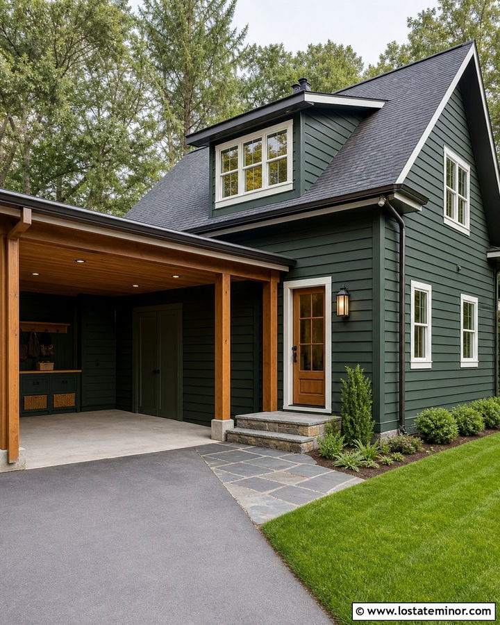 Hunter Green House With Carport And Side Entry - 30 Hunter Green House Design With Carport Ideas