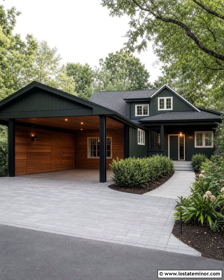 Hunter Green House With Carport Storage Wall - 30 Hunter Green House Design With Carport Ideas