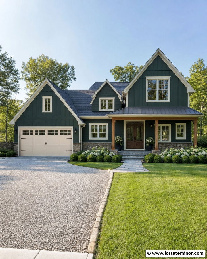 Hunter Green House With Carriage Garage Door - 30 Hunter Green House Design With Garage Door Ideas