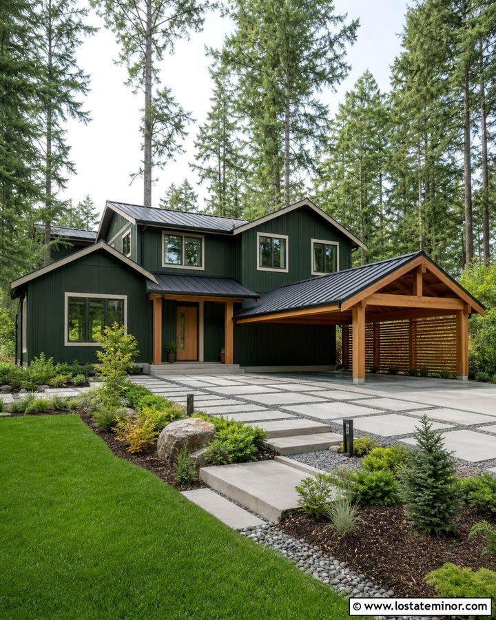 Hunter Green House With Cedar Carport - 30 Hunter Green House Design With Carport Ideas