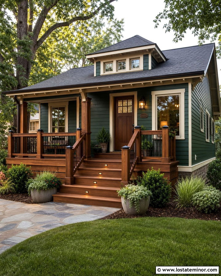 Hunter Green House With Cedar Deck Lighting - 30 Hunter Green House Design With Lighting Ideas