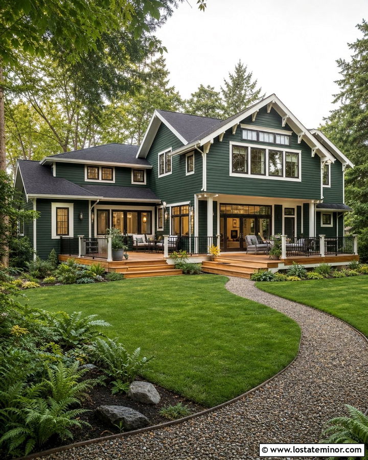 Hunter Green House With Cedar Deck - 30 Hunter Green House Design With Backyard Ideas