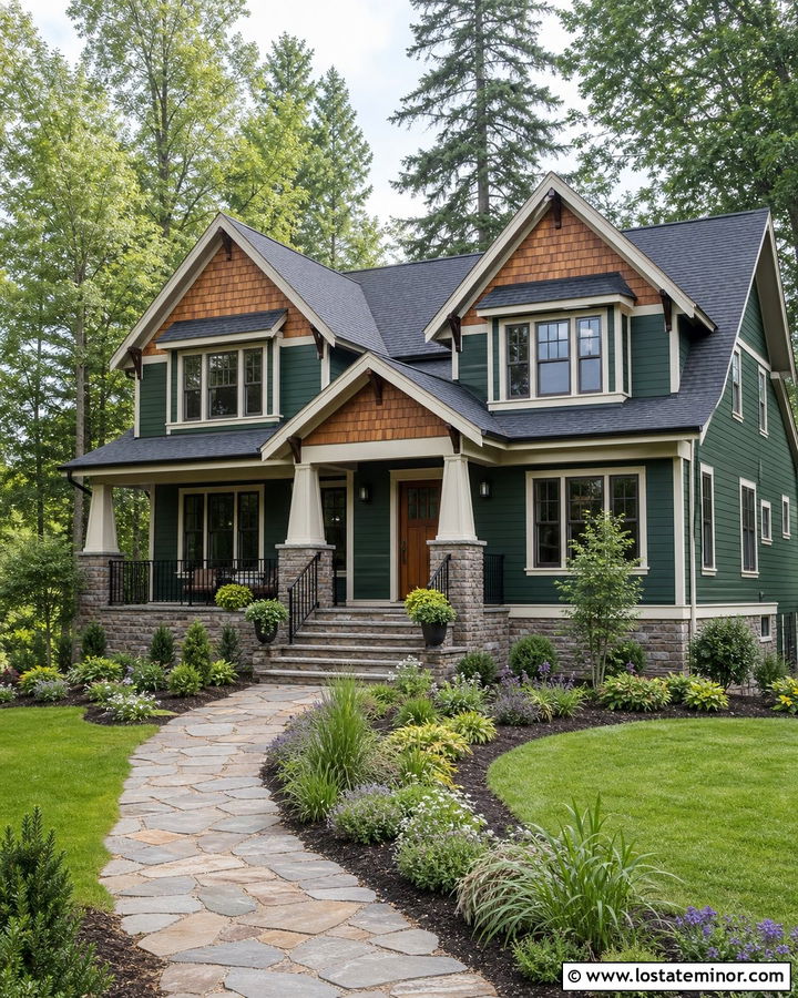 Hunter Green House With Cedar Dormer Accents - 30 Hunter Green House Design With Dormers Ideas